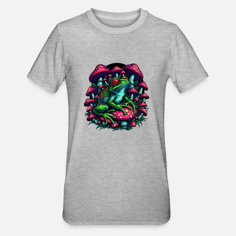 Grenouille psychédélique aux champignons - T-shirt polycoton Unisexe - gris chiné