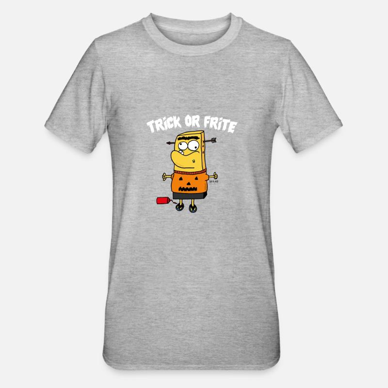 TRICK ODER POMMES WEISS - Unisex Polycotton T-Shirt - Grau meliert