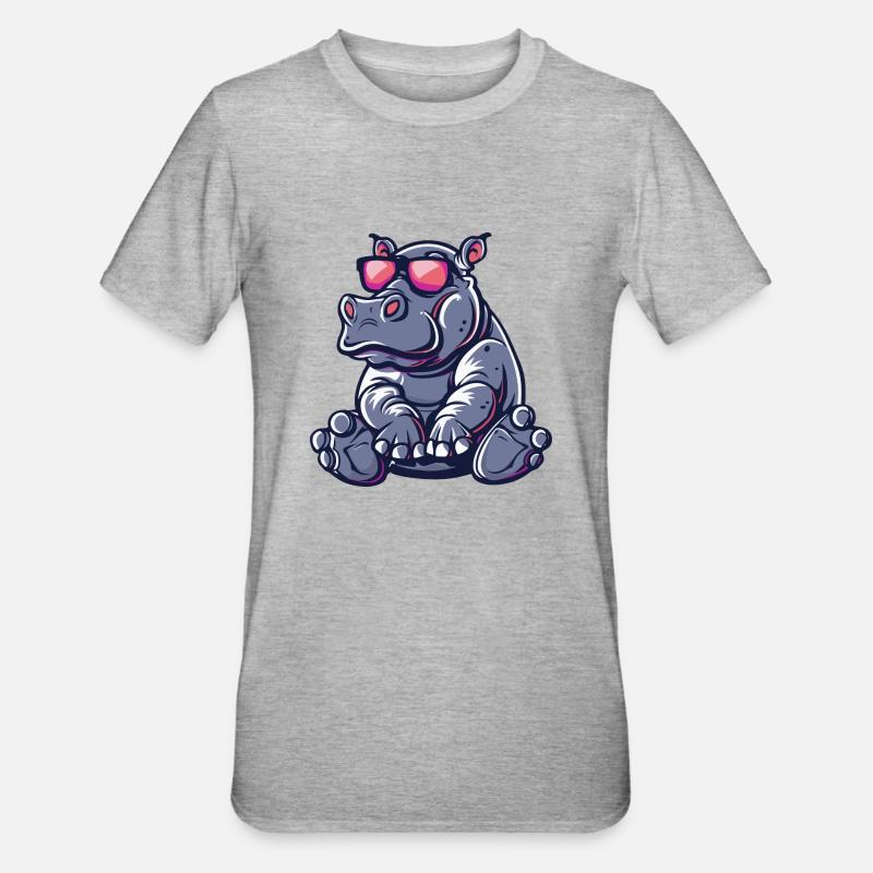 Hippopotame Bande Dessinée Cool - T-shirt polycoton Unisexe - gris chiné