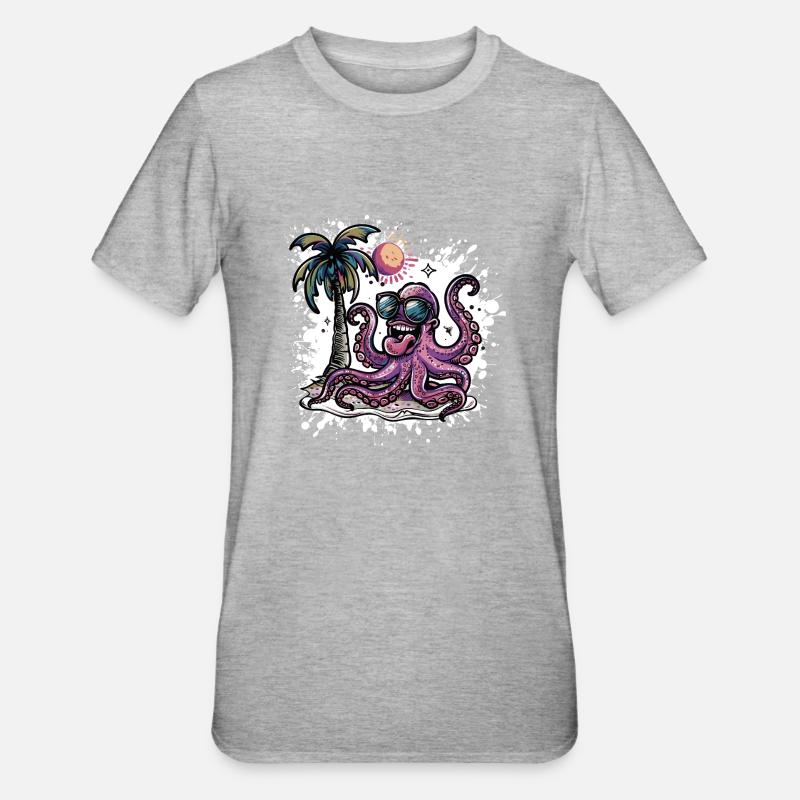 Octopus Vacances d’été - T-shirt polycoton Unisexe - gris chiné
