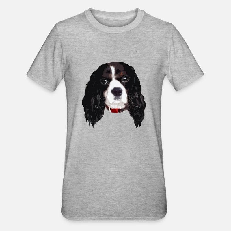 cavalierkingcharlesspaniel_face005 - T-shirt polycoton Unisexe - gris chiné