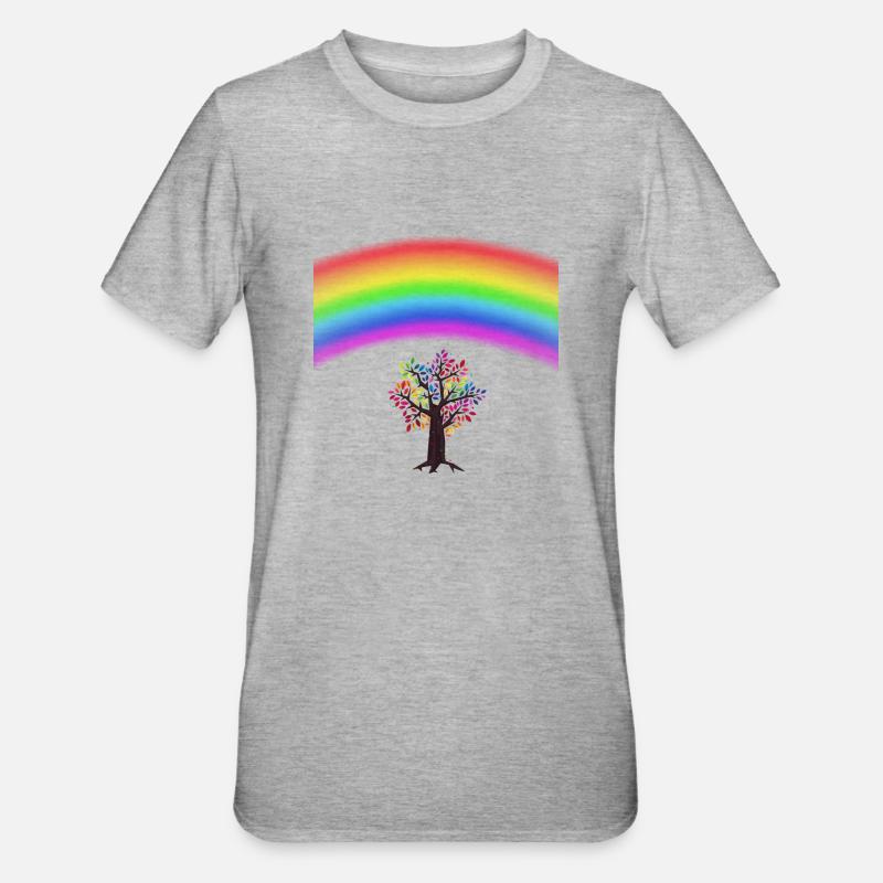 Rainbow Tree - Unisex Polycotton T-Shirt - Grau meliert