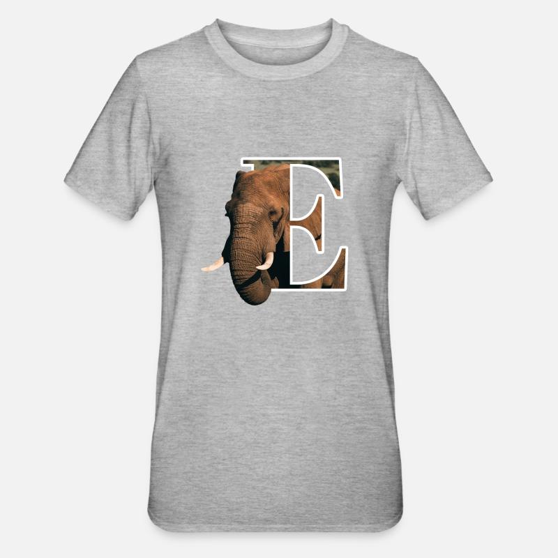 E Elephant alphabet animaux - T-shirt polycoton Unisexe - gris chiné