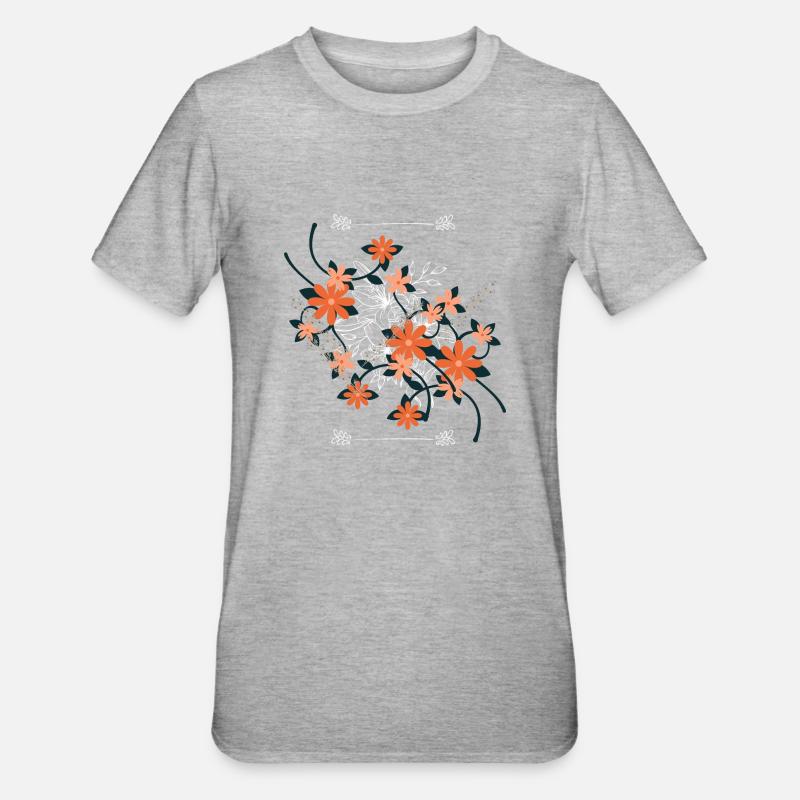 Champêtre fleurs orangées - T-shirt polycoton Unisexe - gris chiné