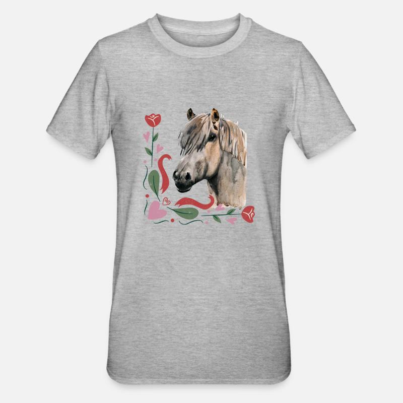 Pferde - Unisex Polycotton T-Shirt - Grau meliert