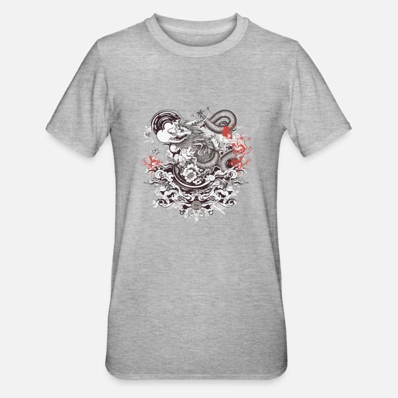 Chinesische Folklore - Unisex Polycotton T-Shirt - Grau meliert