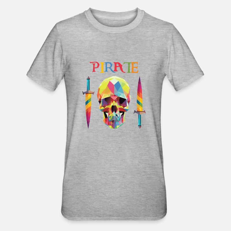 Pirate - Crâne Low Poly - T-shirt polycoton Unisexe - gris chiné