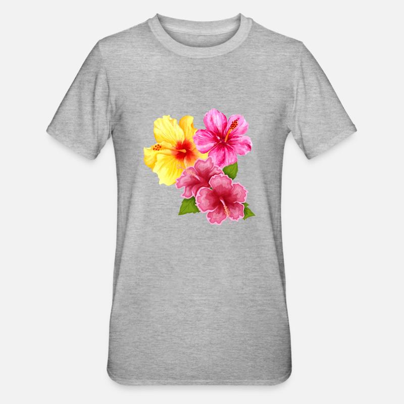 Hawaï Aloha Fleurs - T-shirt polycoton Unisexe - gris chiné