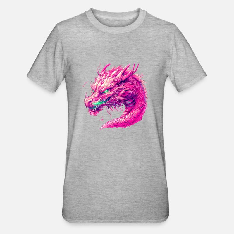Pinker Drache - Unisex Polycotton T-Shirt - Grau meliert