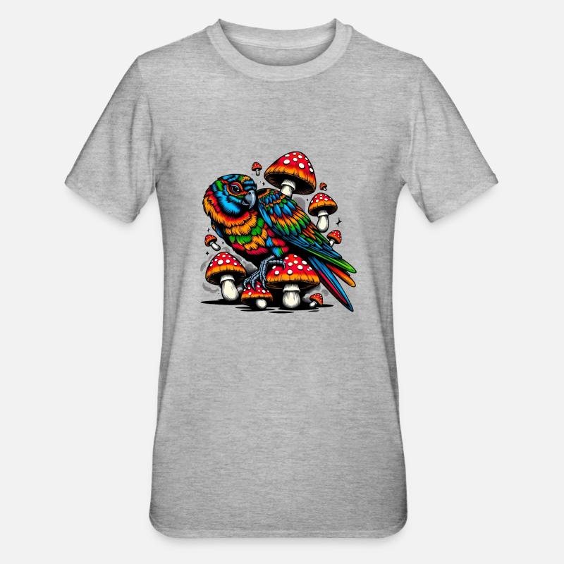 Psychedelic Parrot Paradise - Unisex Polycotton T-Shirt - Grau meliert