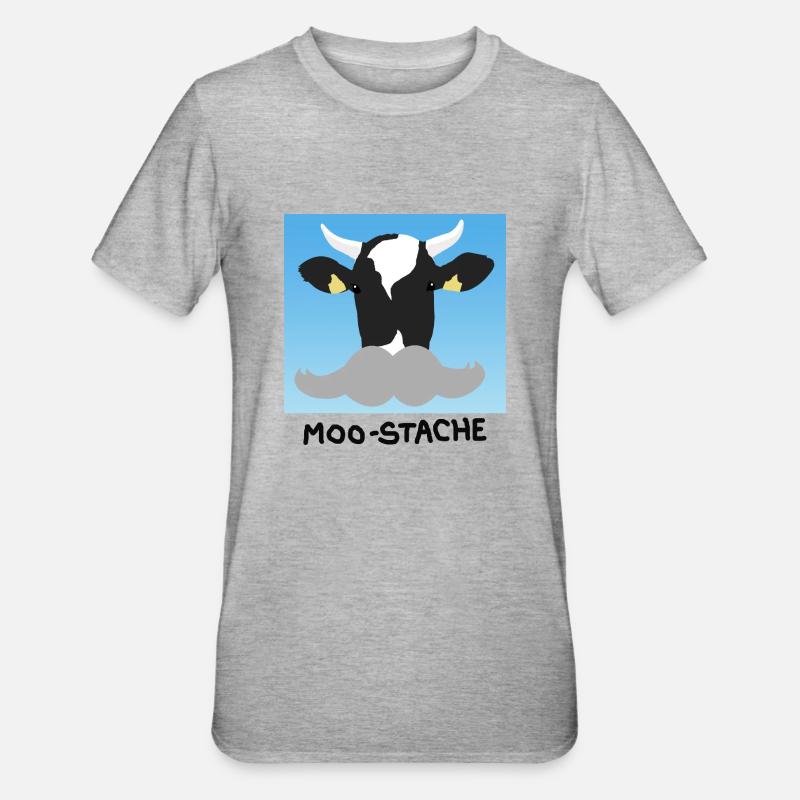 Une vache à la moustache - T-shirt polycoton Unisexe - gris chiné