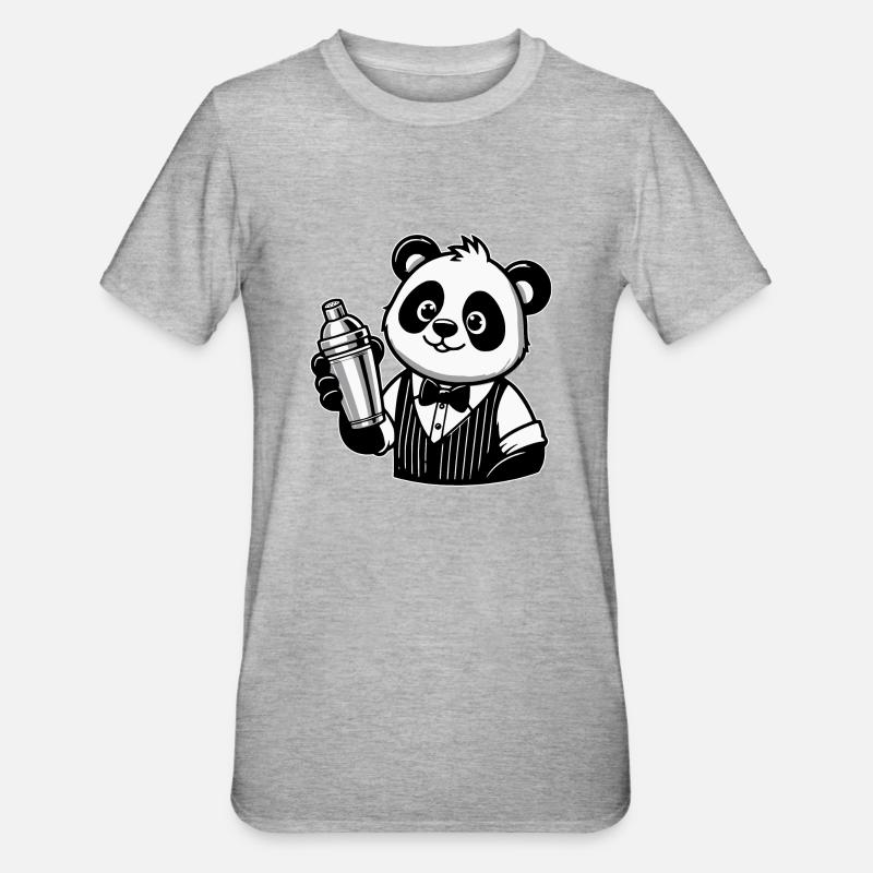 Panda Bartender Shaker - Unisex Polycotton T-Shirt - heather grey