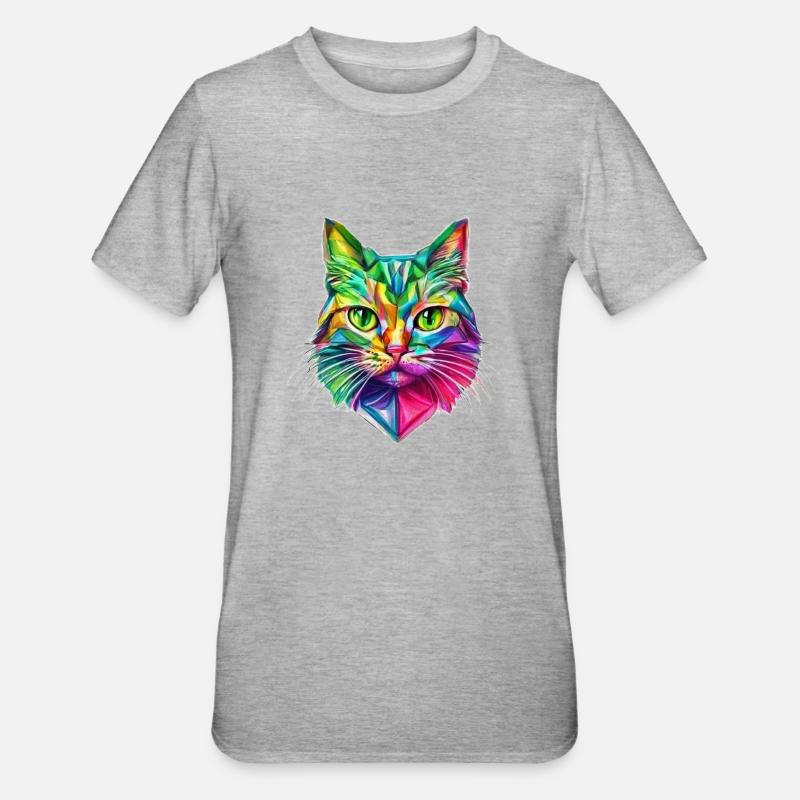 AUFFÄLLIGE STILISIERTE KATZE - Unisex Polycotton T-Shirt - Grau meliert