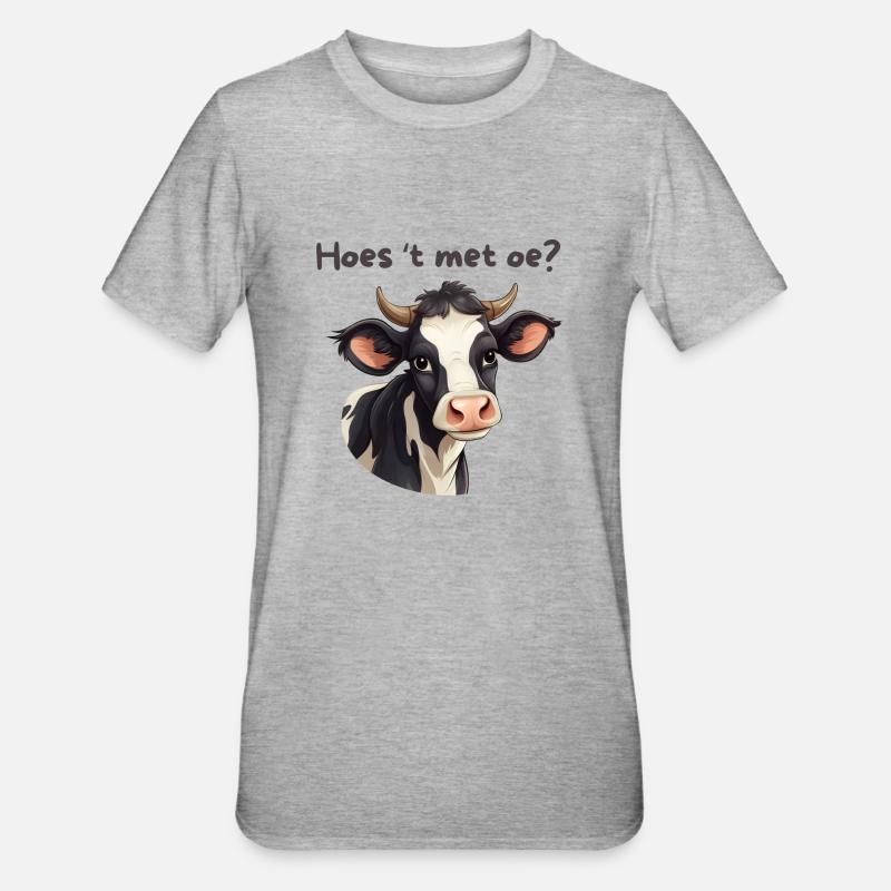 Vache, Chemises en dialecte anversois - T-shirt polycoton Unisexe - gris chiné