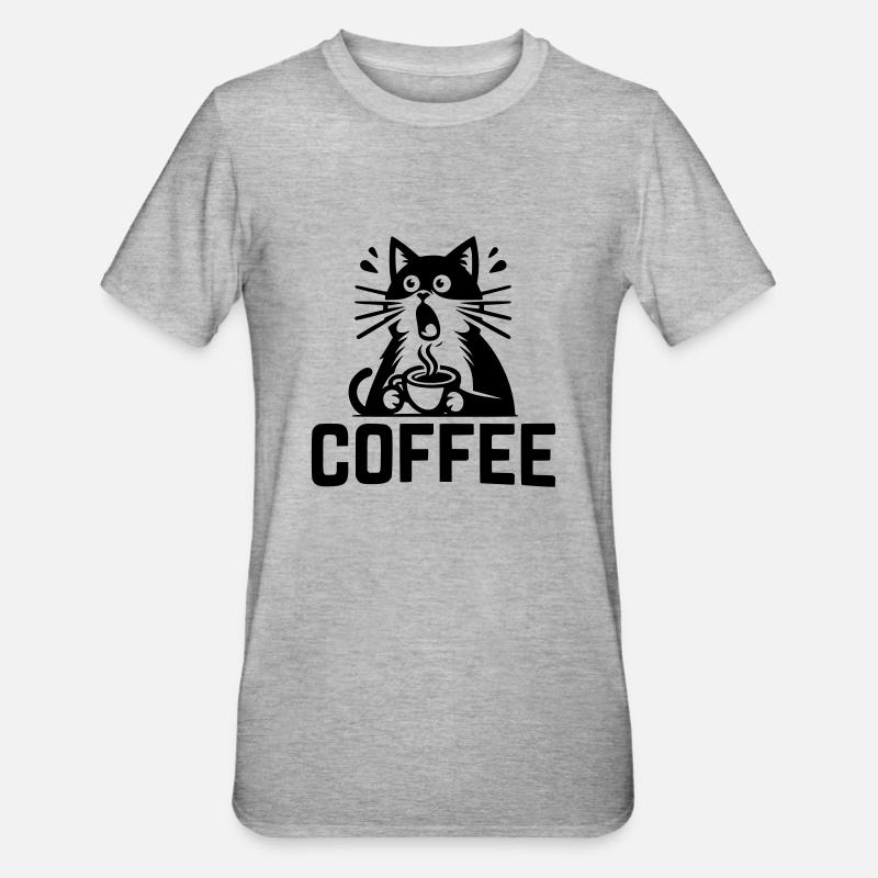 Café pour chat - T-shirt polycoton Unisexe - gris chiné