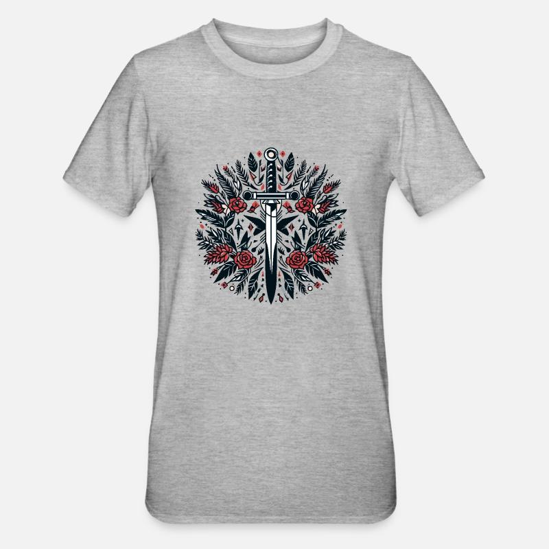Une épée parmi les fleurs - T-shirt polycoton Unisexe - gris chiné