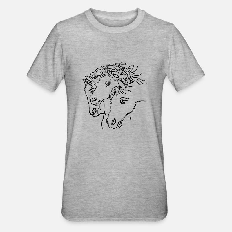 Pferde - Unisex Polycotton T-Shirt - Grau meliert
