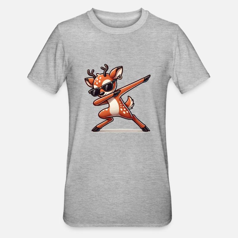Cerf Bande dessinée Dabbing - T-shirt polycoton Unisexe - gris chiné