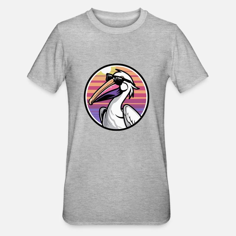 Pelikan Vogel Cool Comic - Unisex Polycotton T-Shirt - Grau meliert