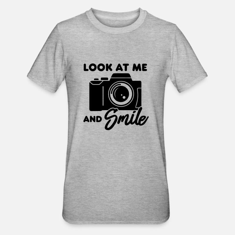Kamera (Smile) - Unisex Polycotton T-Shirt - Grau meliert