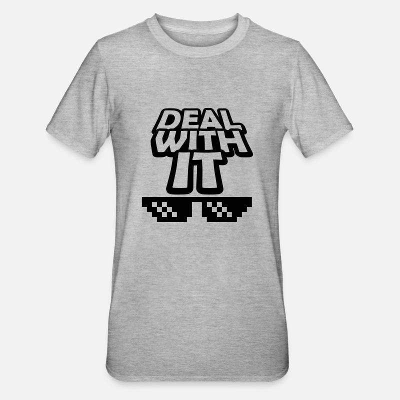 Texte Traitez-le - T-shirt polycoton Unisexe - gris chiné