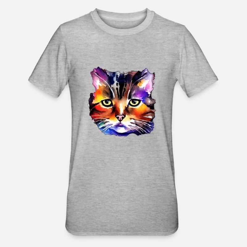 Katzengesicht 5 - Unisex Polycotton T-Shirt - Grau meliert