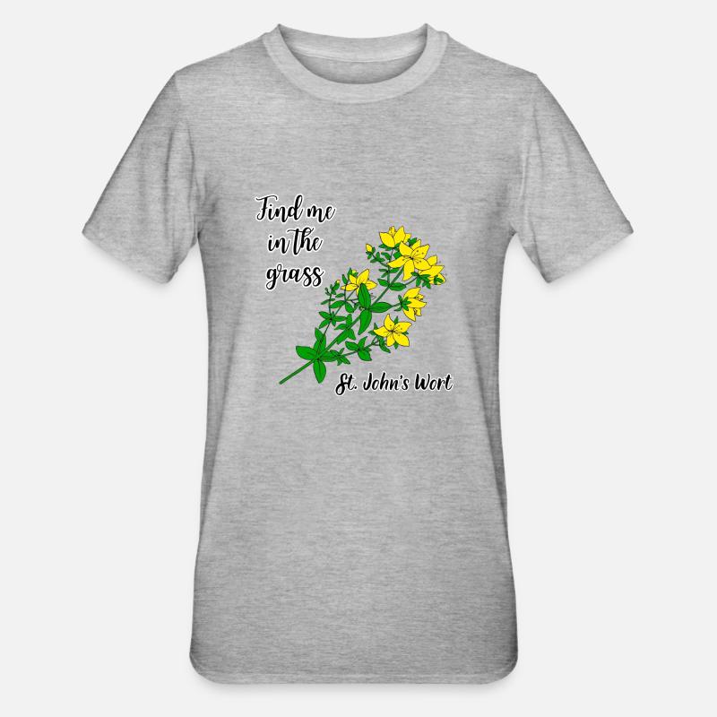 Trouvez-moi dans l’herbe... Millepertuis - T-shirt polycoton Unisexe - gris chiné