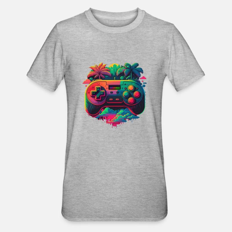 Retro Konsole - Unisex Polycotton T-Shirt - Grau meliert