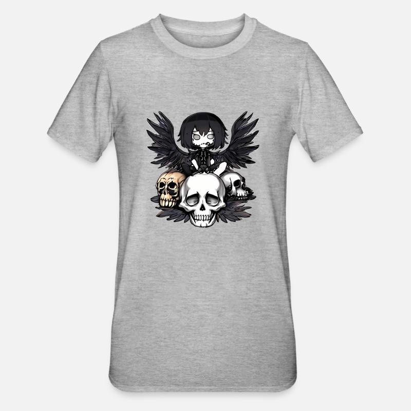 Raven sitting on a skull - Unisex Polycotton T-Shirt - heather grey