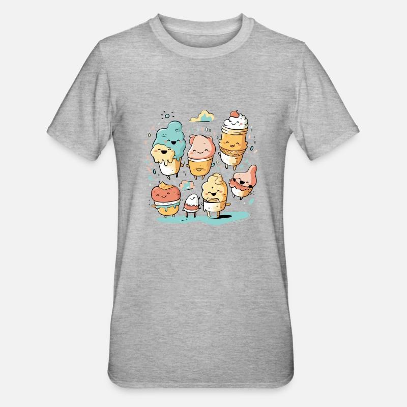 Les glaces kawaii - T-shirt polycoton Unisexe - gris chiné