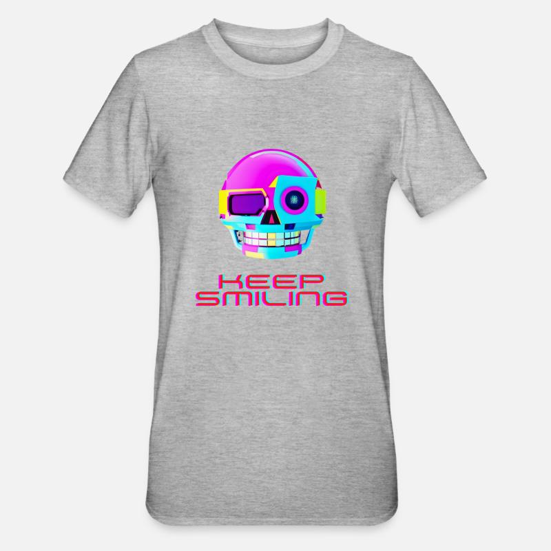 Lachender Roboter Schädel - Unisex Polycotton T-Shirt - Grau meliert