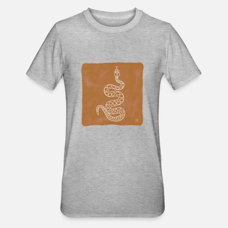 « Snake », design de ligne boho, série « Desert » - T-shirt polycoton Unisexe - gris chiné