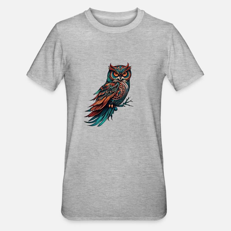 Eule - Unisex Polycotton T-Shirt - Grau meliert