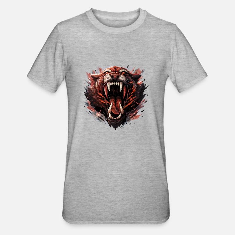 Säbelzahntiger - Sabertooth v1 - Unisex Polycotton T-Shirt - Grau meliert
