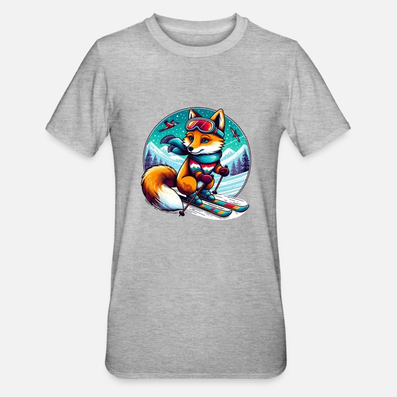 Fuchs mit Ski - Unisex Polycotton T-Shirt - Grau meliert