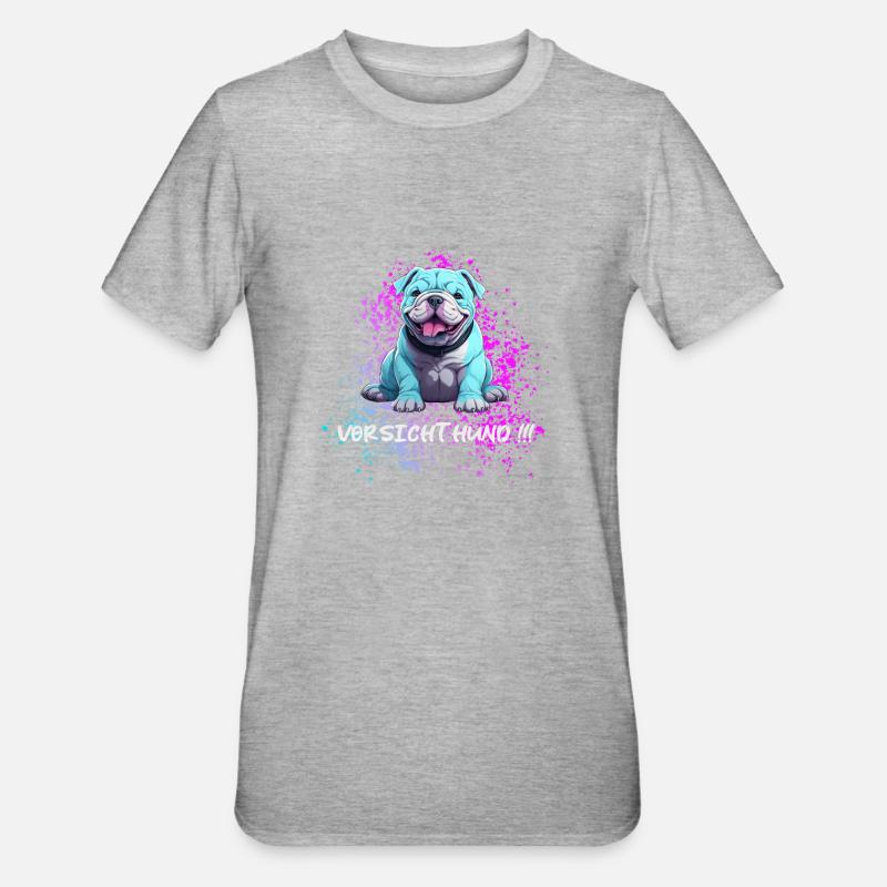 Attention chien mignon chien bleu est joyeux - T-shirt polycoton Unisexe - gris chiné