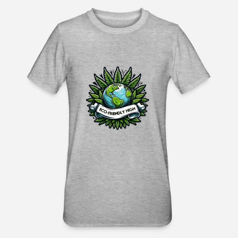 "Eco-Friendly High": Earth & Cannabis Unity Tee - Unisex Polycotton T-Shirt - heather grey