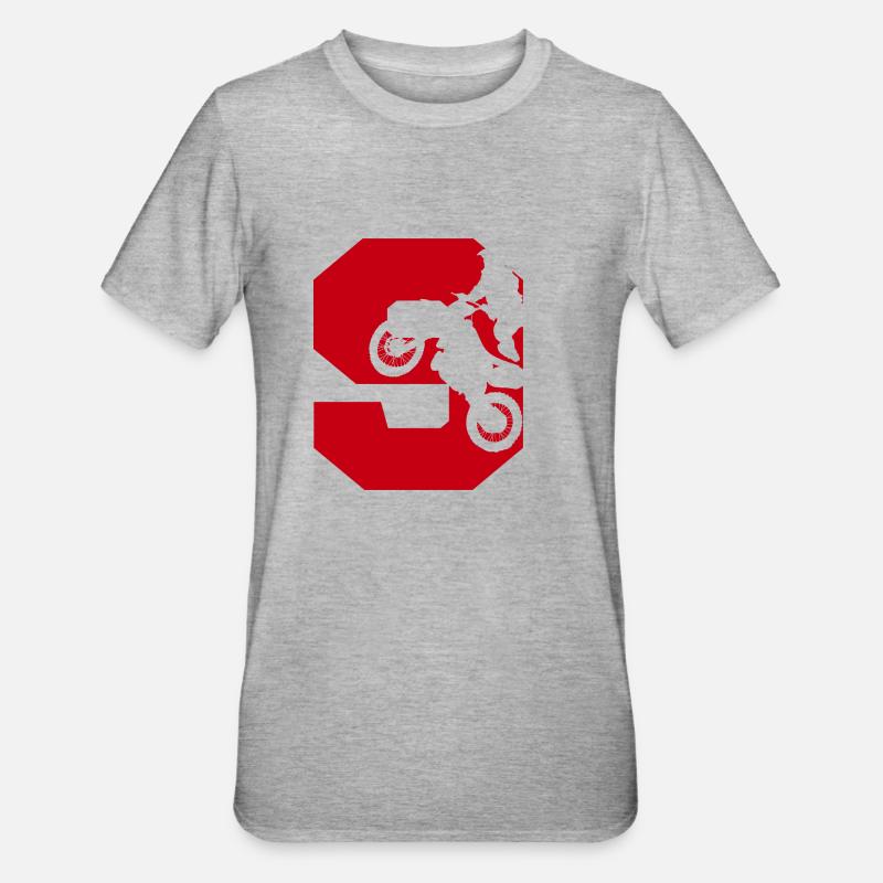 Moto 9 Biker - Unisex Polycotton T-Shirt - Grau meliert
