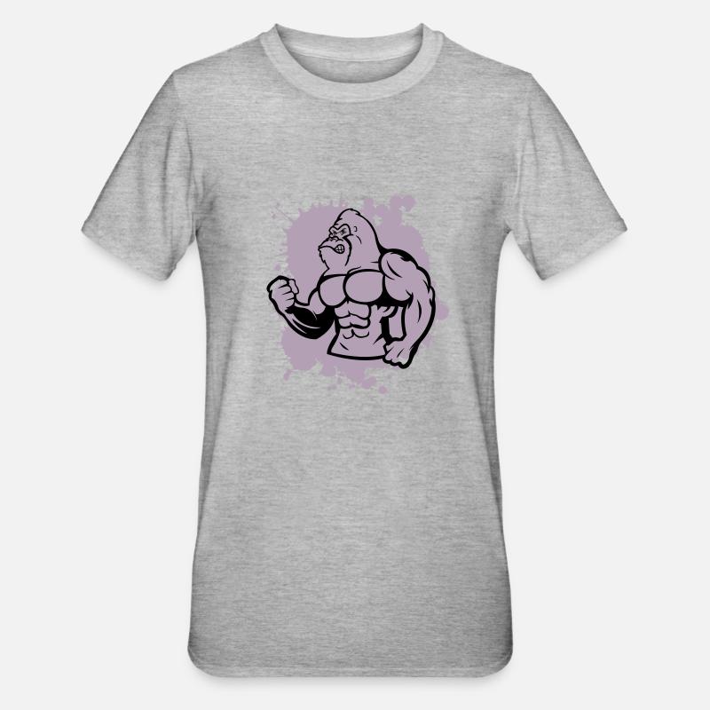 Gorille fort animal - T-shirt polycoton Unisexe - gris chiné