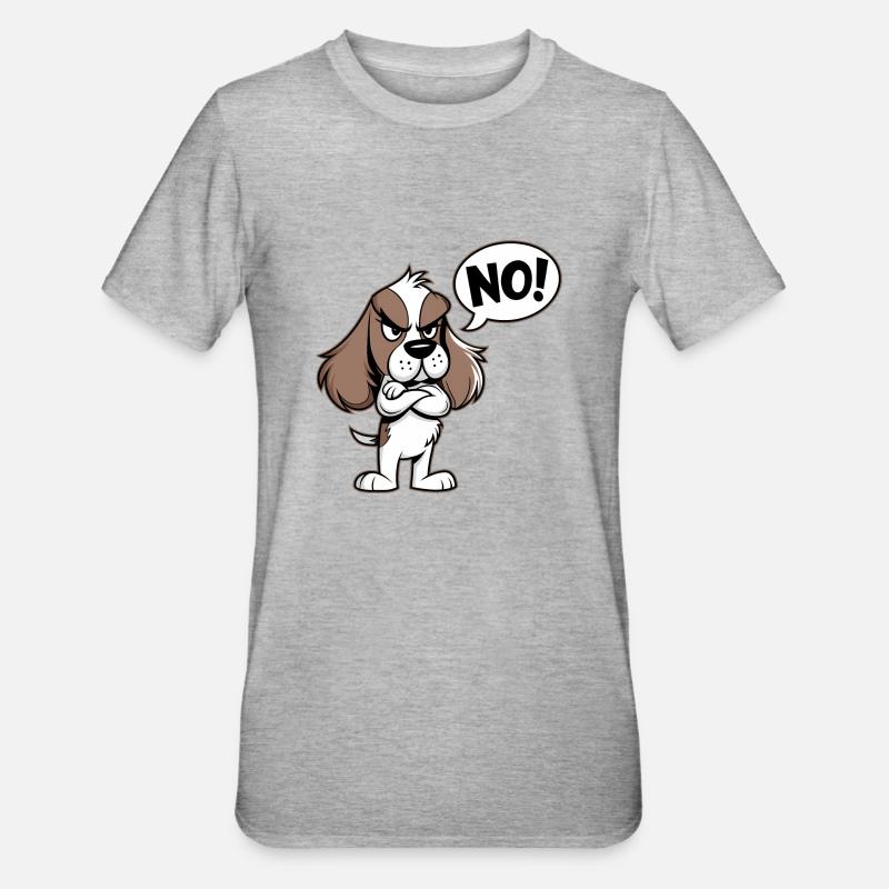 Cocker Spaniel disant "Non ! - T-shirt polycoton Unisexe - gris chiné