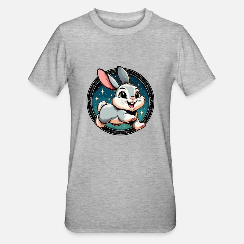 Lapin dans la nuit - T-shirt polycoton Unisexe - gris chiné