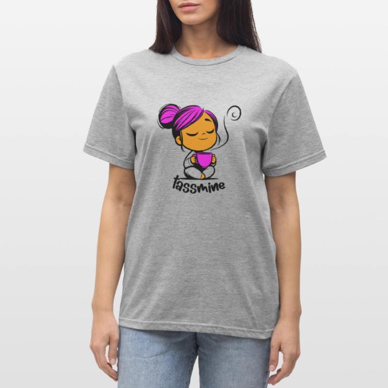 Tassmine enspannt mit einer Tasse Tee oder Kaffee Unisex Polycotton T-Shirt