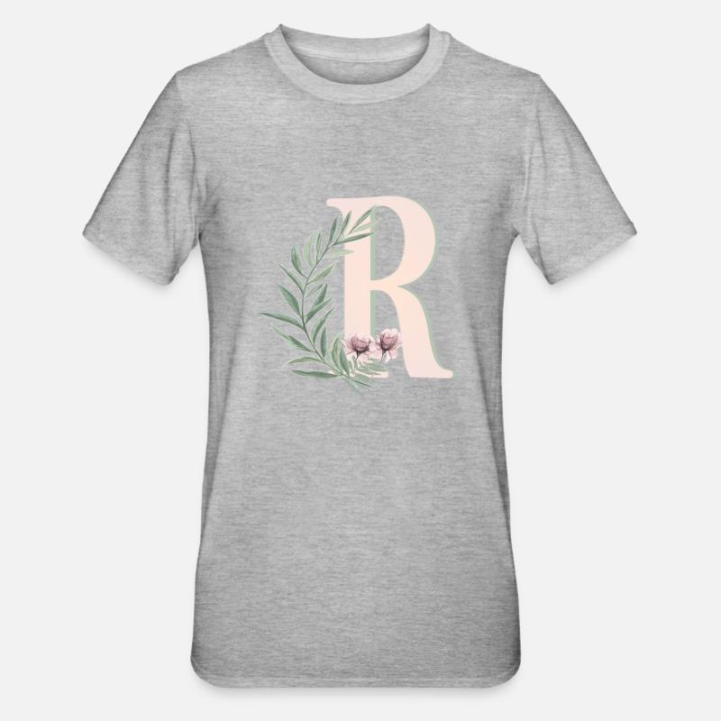 Lettre R avec des fleurs - T-shirt polycoton Unisexe - gris chiné
