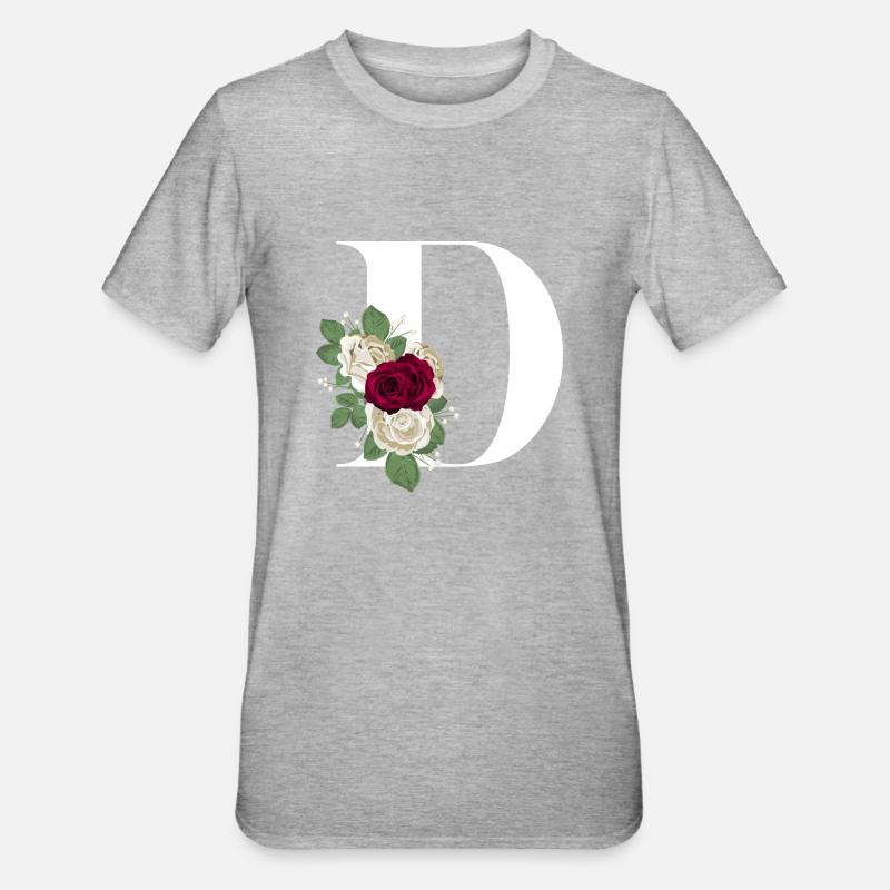 lettre D fleuris - T-shirt polycoton Unisexe - gris chiné