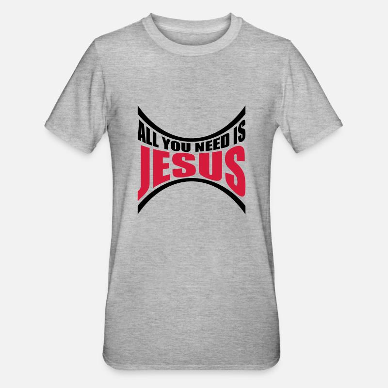 Need Jesus Gebogen - Unisex Polycotton T-Shirt - Grau meliert