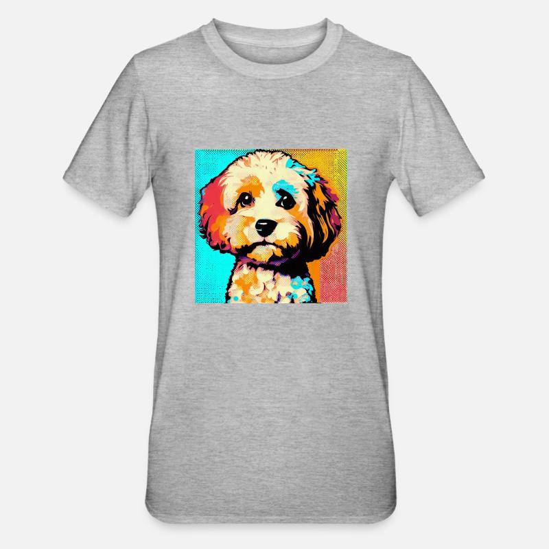 Cavapoo Pop Art - T-shirt polycoton Unisexe - gris chiné