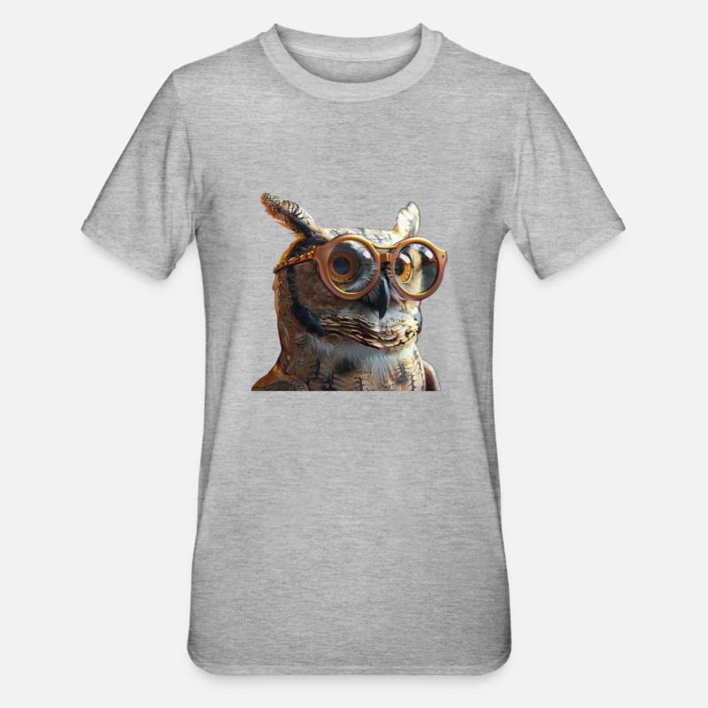 Eule mit Brille - Unisex Polycotton T-Shirt - Grau meliert