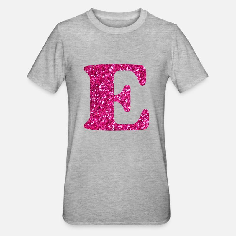 Buchstabe e rosa Glitzer - Unisex Polycotton T-Shirt - Grau meliert