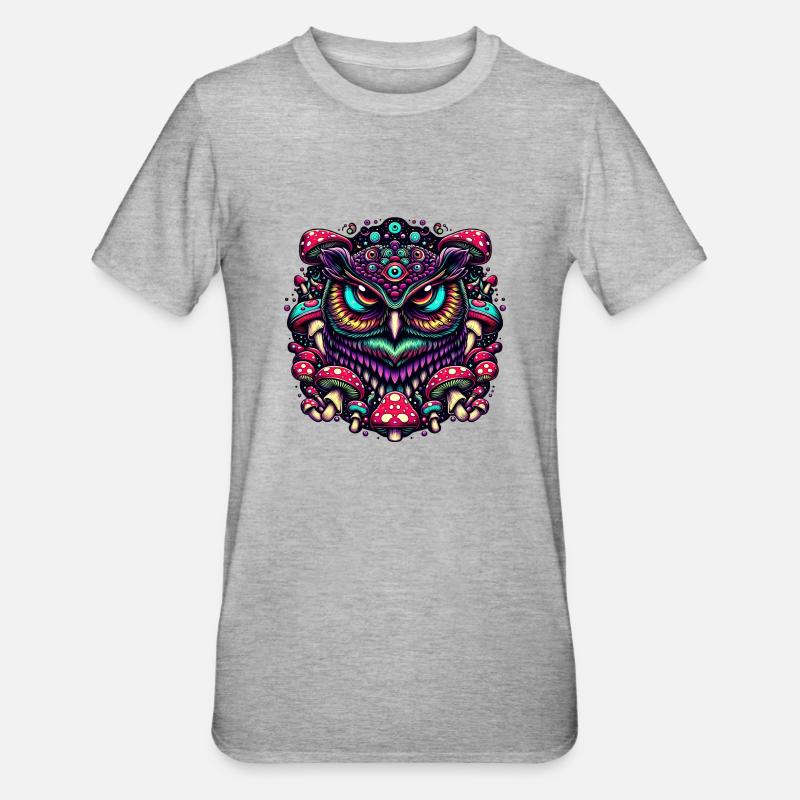 Psychedelische Eule - Unisex Polycotton T-Shirt - Grau meliert