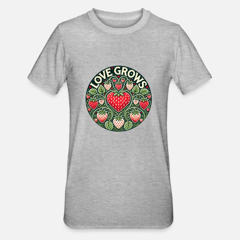 Liebe baut Erdbeere an - Unisex Polycotton T-Shirt - Grau meliert